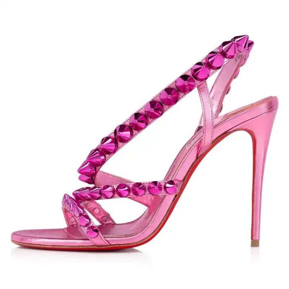 Christian Louboutin Spikita Strap 100 Confettis Pink Strappy Sandal Heel Pump 36 - Picture 3 of 13